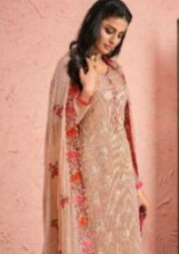 Latte & Red Georgette Sequence Heavy Embroidery Work Pant Suit