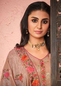 Latte & Red Georgette Sequence Heavy Embroidery Work Pant Suit