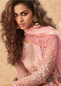Pink Floral Net Embroidered Banglaori Silk Pant Suit