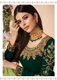 Dark Green & Mint Green Georgette Heavy Embroidered Churidar Suit