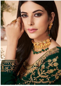 Dark Green & Mint Green Georgette Heavy Embroidered Churidar Suit