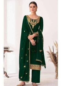 Dark Green Georgette Heavy Embroidered Pant Suit