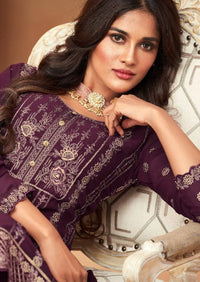Purple Heavy Blooming Georgette Embroidered Pant Suit
