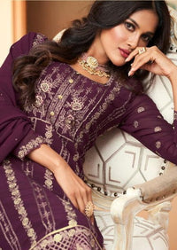 Purple Heavy Blooming Georgette Embroidered Pant Suit