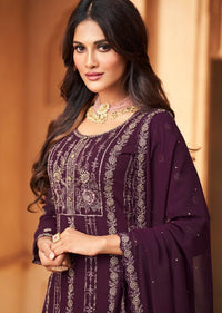 Purple Heavy Blooming Georgette Embroidered Pant Suit