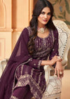 Purple Heavy Blooming Georgette Embroidered Pant Suit