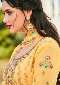 Yellow Georgette Full Heavy Embroidered Palazzo Suit