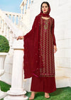 Burgundy Georgette Full Heavy Embroidered Palazzo Suit
