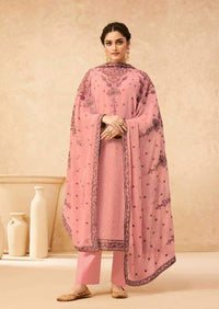 Pink Georgette Full Embroidered Pant Suit