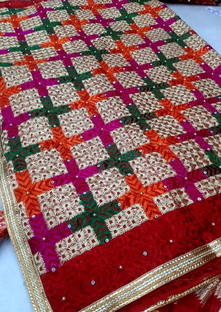 Beautiful Phulkari Embroidered Chiffon Dupatta