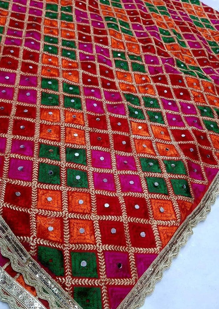 Beautiful Phulkari Embroidered Chiffon Dupatta