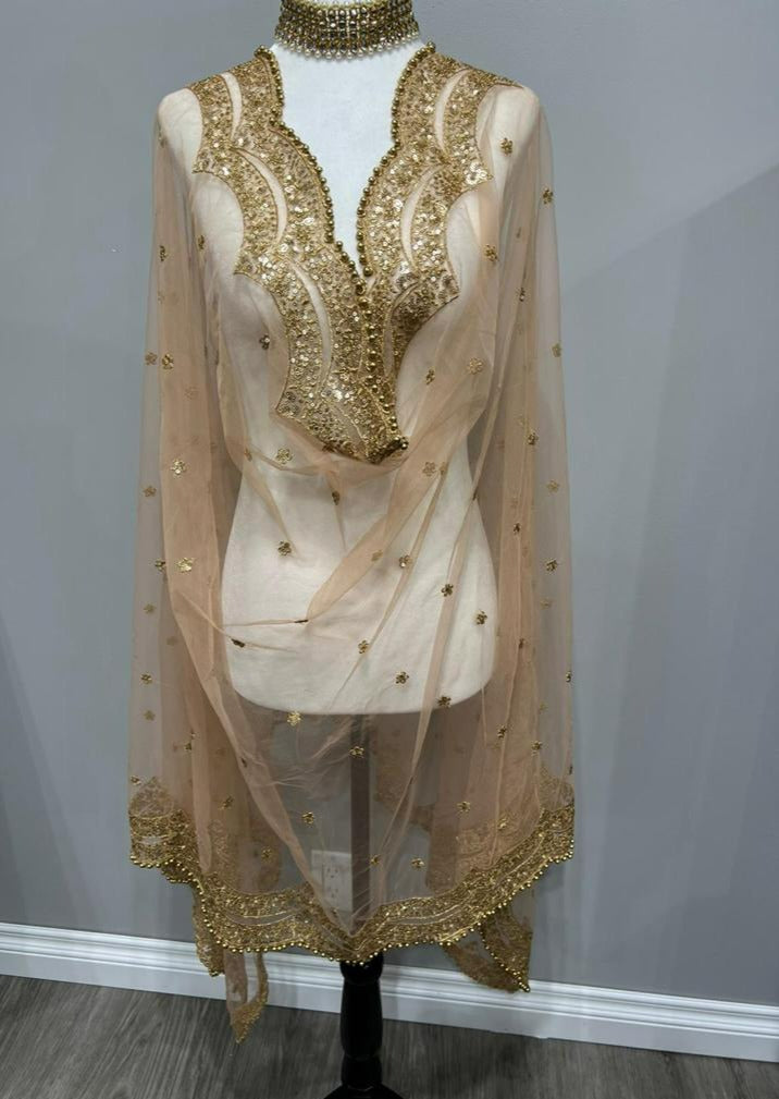 Peach Embroidered With Butti Soft Net Dupatta