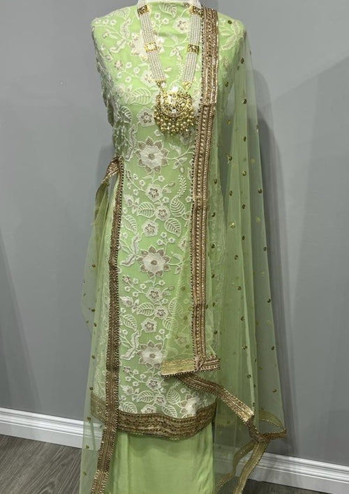 Mint Green Georgette Lucknowi Full Embroidered Suit