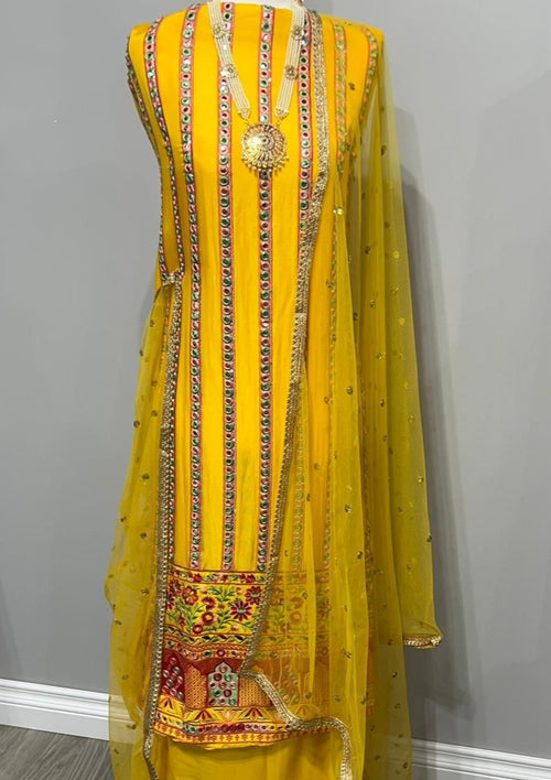 Mustard Georgette Full Embroidered Foil Suit