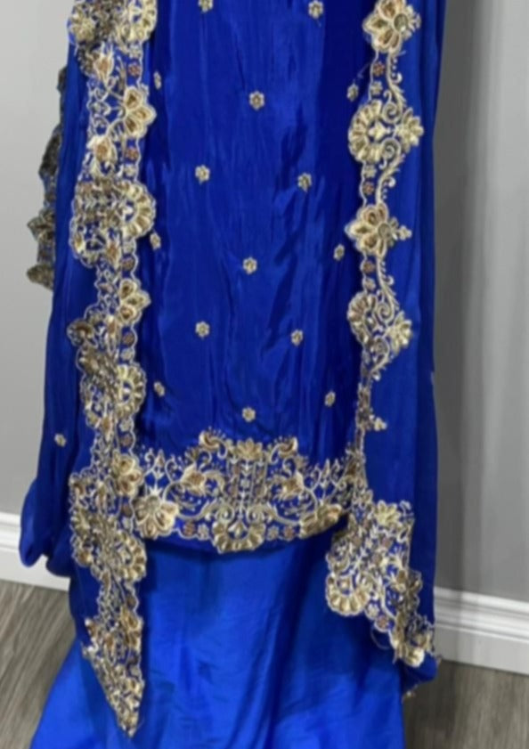 Royal Blue Upada Silk Full Embroidered Sequin Suit