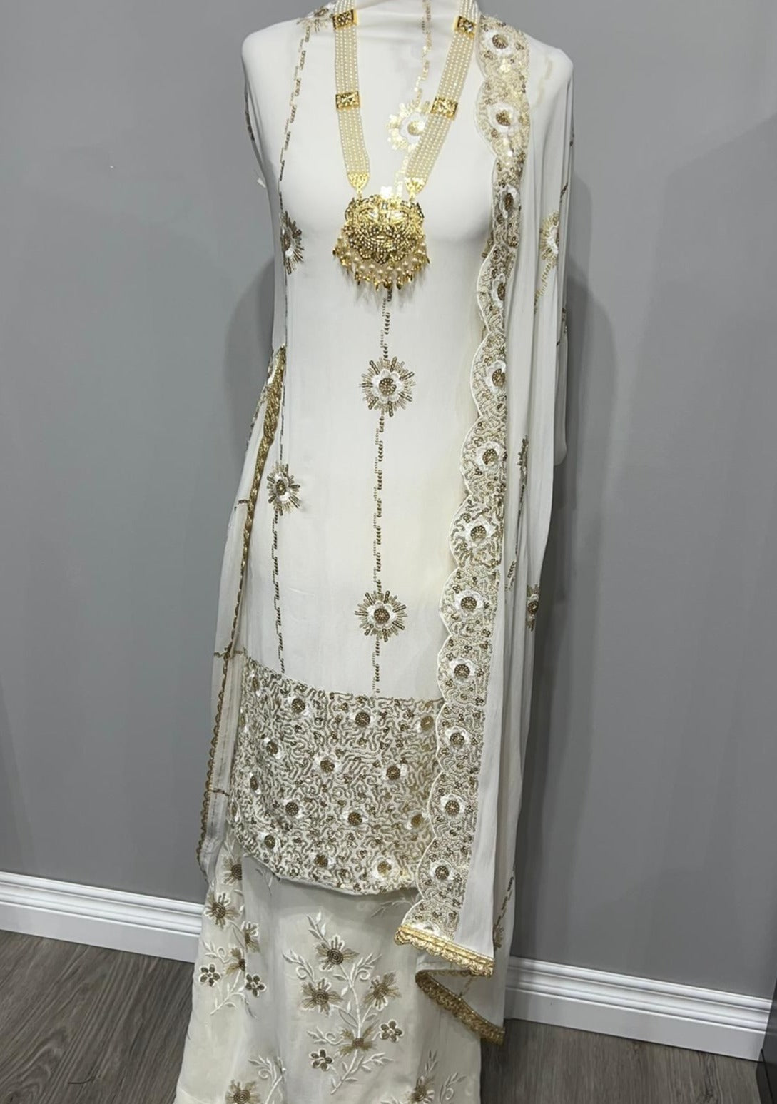White Georgette Full Embroidered Sequin Suit