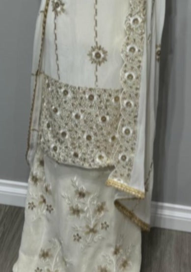 White Georgette Full Embroidered Sequin Suit