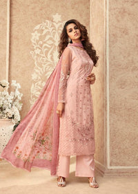 Pink Floral Net Embroidered Banglaori Silk Pant Suit