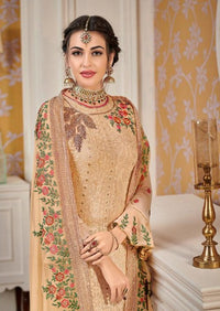 Peach Floral Faux Georgette Embroidered Pant Suit