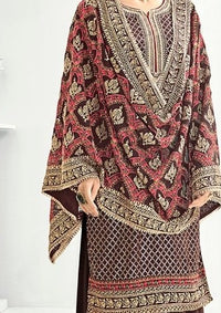 Brown Heavy Chinon Embroidered Palazzo Suit