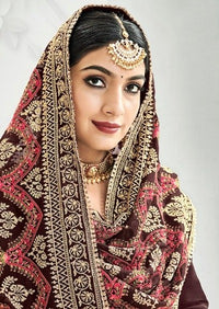 Brown Heavy Chinon Embroidered Palazzo Suit