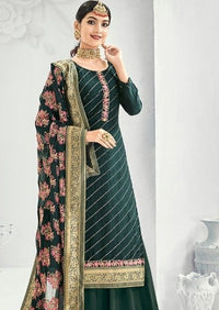 Teal Heavy Chinon Embroidered Palazzo Suit