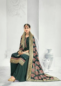 Teal Heavy Chinon Embroidered Palazzo Suit