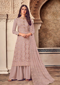 Lilac Pure Georgette Butti Embroidered Palazzo Suit
