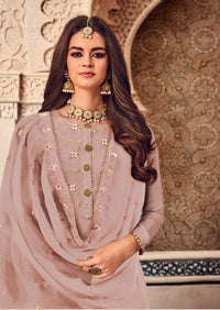 Lilac Pure Georgette Butti Embroidered Palazzo Suit