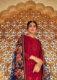 Red  Heavy Faux Georgette Embroidered Palazzo Suit