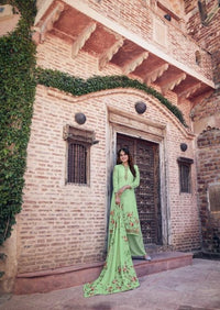 Mint Green Floral Silky French Crepe Digital Print Palazzo Suit