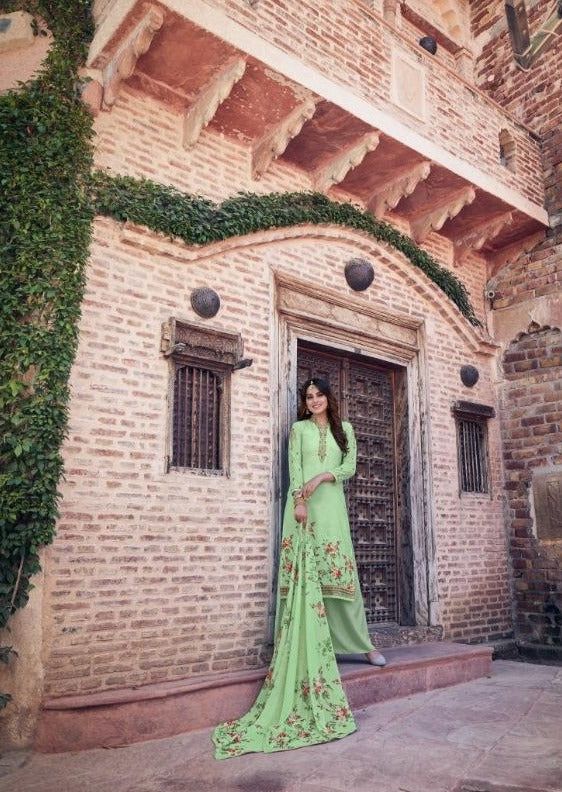 Mint Green Floral Silky French Crepe Digital Print Palazzo Suit