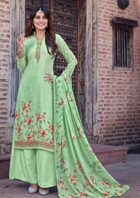 Mint Green Floral Silky French Crepe Digital Print Palazzo Suit