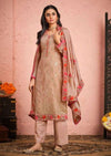 Latte & Red Georgette Sequence Heavy Embroidery Work Pant Suit