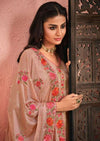 Latte & Red Georgette Sequence Heavy Embroidery Work Pant Suit