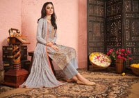Light Grey & Coral Georgette Front Heavy Embroidery Work Pant Suit