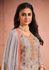 Light Grey & Coral Georgette Front Heavy Embroidery Work Pant Suit