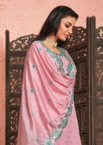 Light Pink & Aqua Blue Georgette Heavy Embroidery Work Pant Suit
