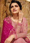 Salmon Pink & Magenta Schiffli Georgette Emboridery Wrok Pant Suit