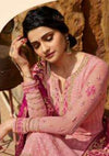 Salmon Pink & Magenta Schiffli Georgette Emboridery Wrok Pant Suit
