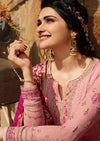 Salmon Pink & Magenta Schiffli Georgette Emboridery Wrok Pant Suit