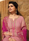 Salmon Pink & Magenta Schiffli Georgette Emboridery Wrok Pant Suit