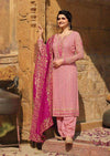 Salmon Pink & Magenta Schiffli Georgette Emboridery Wrok Pant Suit