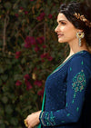 Royal Blue & Teal Schiffli Georgette Embroidery Work Pant Suit