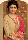 Beige & Pale Red Schiffli Georgette Emboridery Work Pant Suit