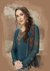 Teal Floral Crepe silk Embroidered Digital Print Patiala Suit