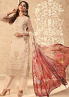 Beige Floral Net Embroidered Banglori Silk Pant Suit