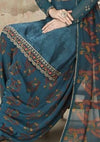 Teal Floral Crepe silk Embroidered Digital Print Patiala Suit
