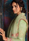 Mint Green Pure Tusser Silk Swarovski Embroidered Pant Suit
