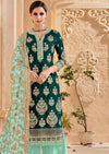 Teal & Firozi Faux Georgette Embroidered Palazzo Suit
